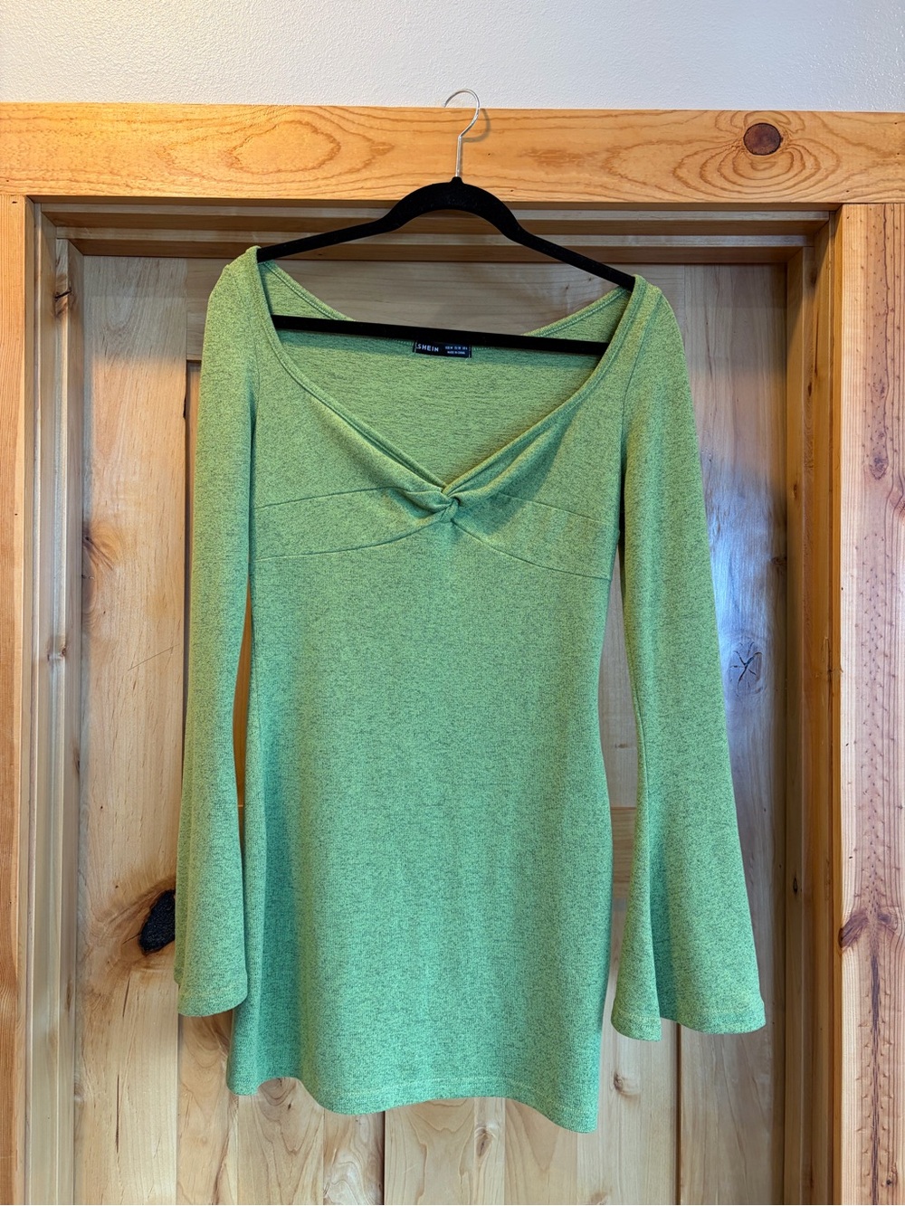 SHEIN Light Green Twist-Front Long Sleeve Dress
